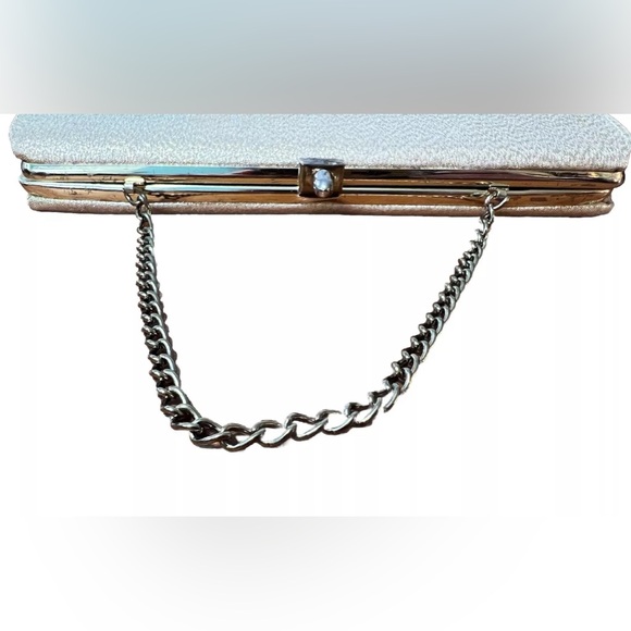 Vintage 50s 60s Handbag Women Small Gold Evening Satchel Clutch Purse Bag Chain - Picture 7 of 12